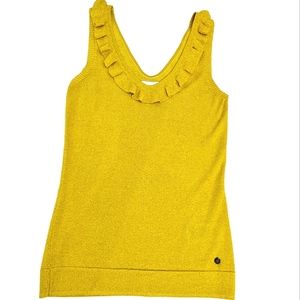 Anthropologie Numph Jiya Yellow Sleeveless Knit Pullover Ruffled Knit Ta…